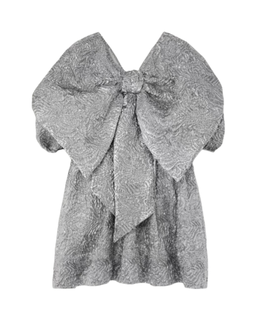 Oversized bow-detailed metallic cloqué mini dress