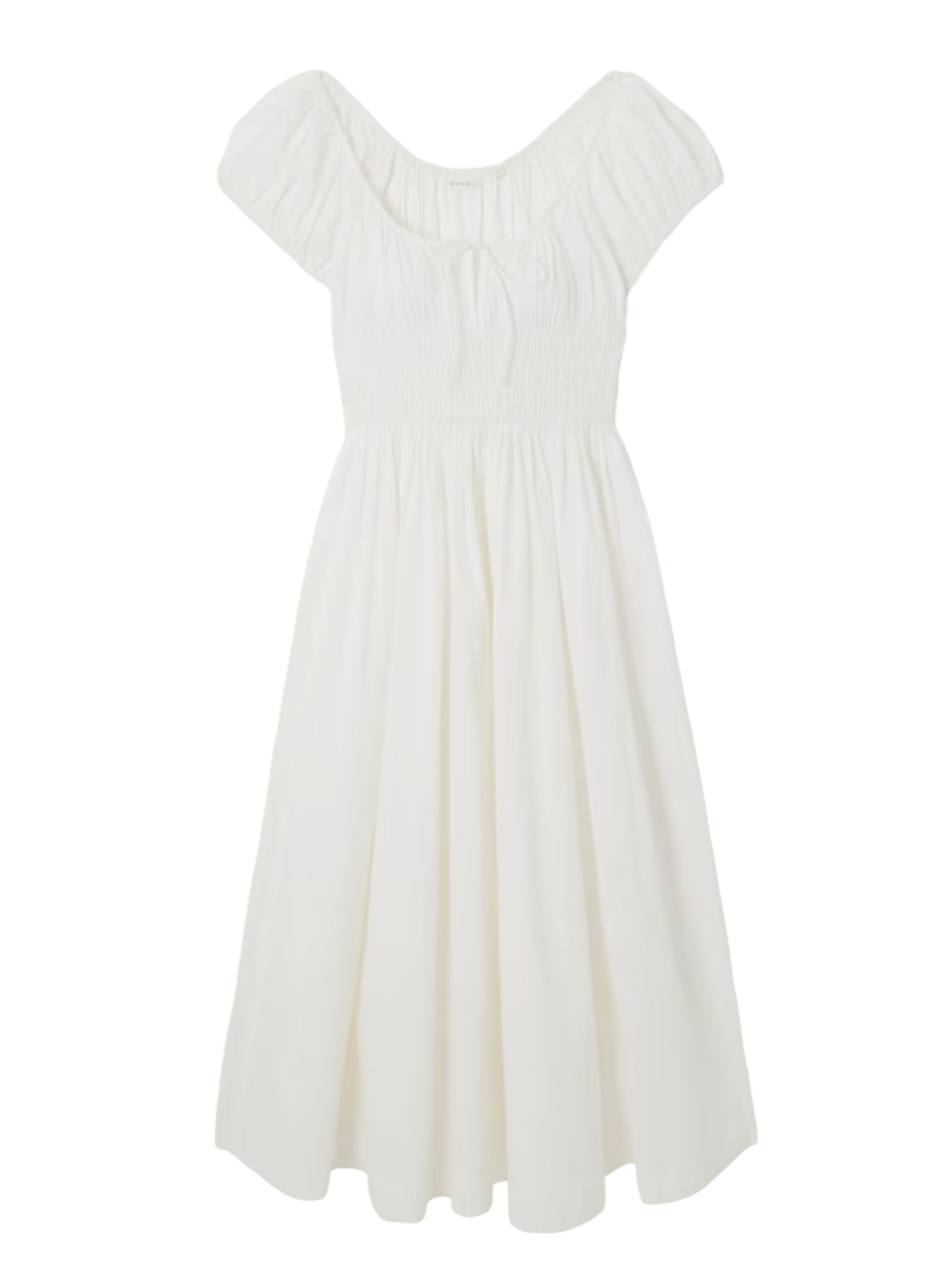 Quinn tie-detailed shirred organic cotton-poplin midi dress