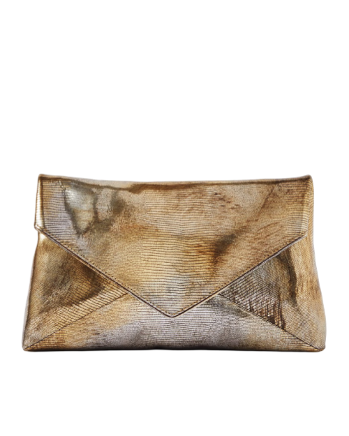 Lizard-effect metallic leather clutch