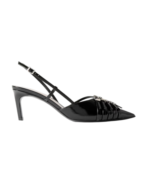 Seraphine buckled patent-leather slingback pumps