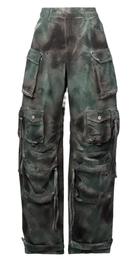 THE ATTICO Fern distressed printed cotton-canvas straight-leg cargo pants