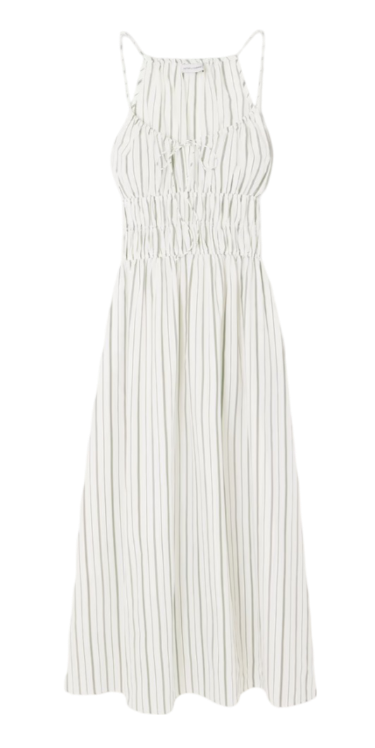 FAITHFULL FAITHFUL THE BRAND + NET SUSTAIN Carinna shirred striped silk and cotton-blend poplin midi dress